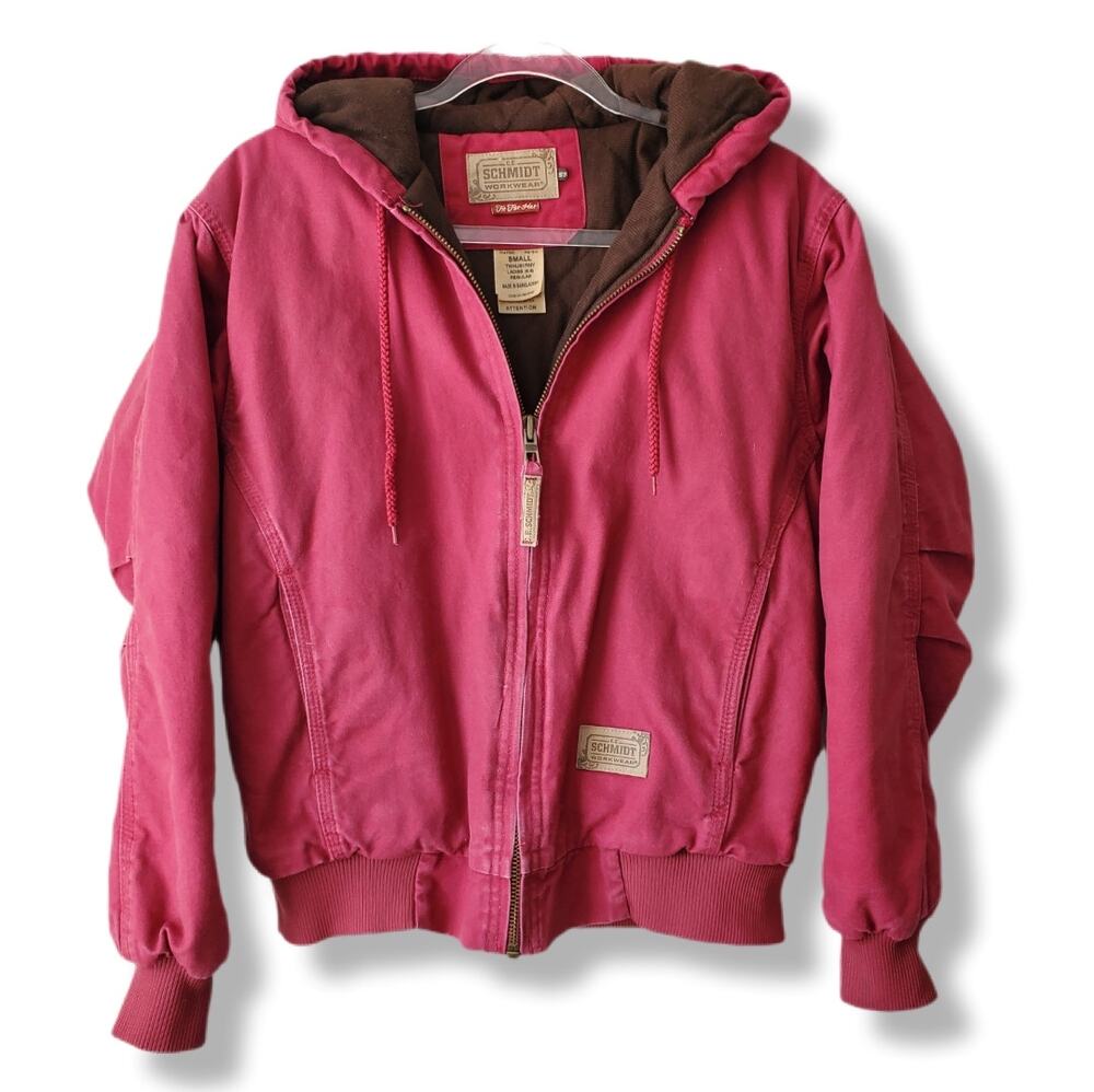 Women Schmidt Pink Canvas Chore Workwear Hood Zip Jacket S Outdoor Heavy Duty